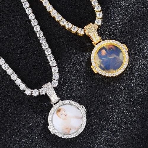 Hip Hop Custom Made Photo round Iced Out Bling Cubic Zircon Necklace & Pendant For Men Jewelry Tennis Chain