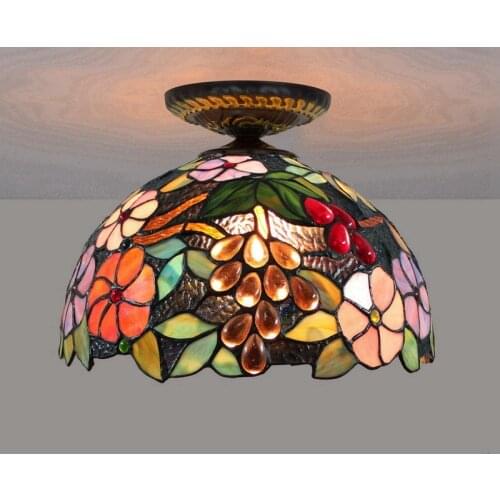 30cm European Countryside Grape Flower Tiffany Multi-Color Glass Restaurant Bedroom Corridor Corridor Glass Beads Ceiling Lamp