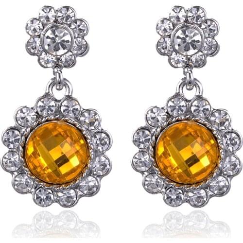 LUBOV Colorful Crystal Stone Inlaid Sun Flower Dangle Earrings Elegant Silver Color Metal Drop Earrings Women Jewelry 2019 New