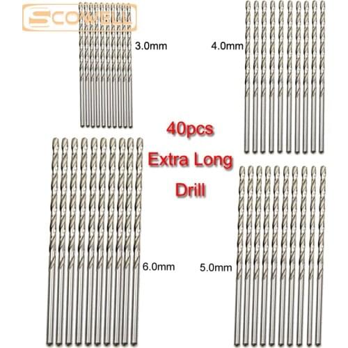 35% OFF FREE SHIPPING Mixed 40pcs HSS M2 Txtra Long Drill Twist drill bit set with 3mm,4mm,5mm,6mm drill bits for metal wood