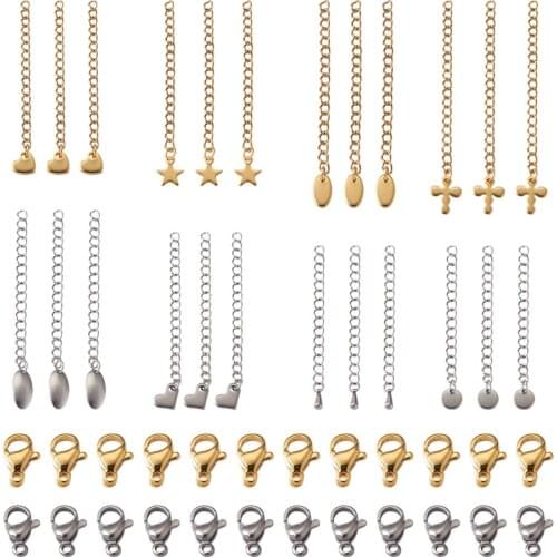 1Box Stainless Steel Chain Extenders Extension Tail Chain Lobster Claw Clasps for DIY Jewelry Making Necklace Bracelet Connector