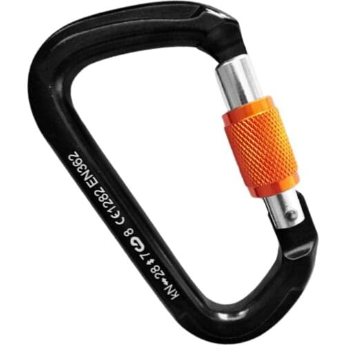 28KN Climbing Screw Lock Carabiner Clip For Mountaineering Rappelling Black