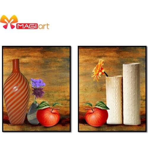 Cross stitch kits Embroidery needlework sets 11CT water soluble canvas patterns 14CT Oil painting vase and apple-NCMF072