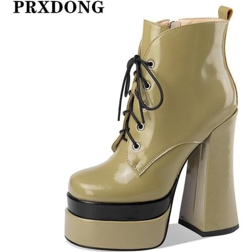 INS New Fashion Genuine Leather Chunky High Heels Platform Lady Shoes Autumn WInter Warm Biege Dress Party Wedding Ankle Boots