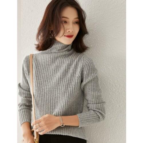 Turtleneck Cashmere Sweater Women 2021Spring Autumn New Vertical Stripes 100%Wool Pullover Knitted Bottoming Shirt All-match Top