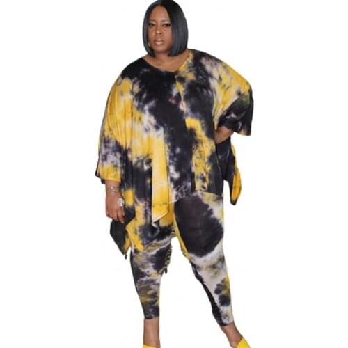 Plus Size Two Piece Set Women 3XL 4XL Loose T Shirt Tops And Pant Suits Summer Fashion Tie Dye 3/4 Sleeve Casual Tracksuit Sets