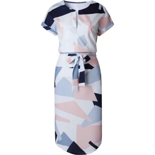 XS-3XL Summer 2019 Patchwork Print Dress Sundress Vestidos White Sexy Print Short Sleeve Plus Size Bandage Womens Dresses