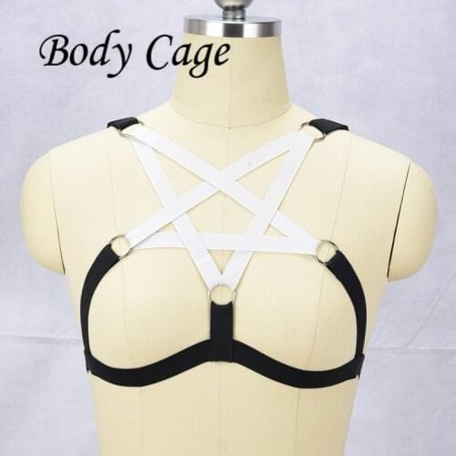Body Cage Sexy Women white pentagram Belts Suspender Body Harness Black Elastic Strappy Tops Harajuku Gothic Lingerie
