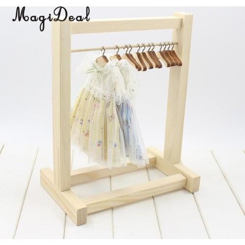 1/6 Handmade Doll Wooden Clothes Hanging Shelf for 12inch Blythe Dolls Accessories
