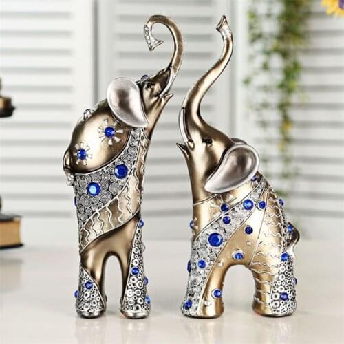 2PCS/SET EUROPEAN RESIN ELEPHANT CRAFTS MOTHER AND CHILD ANIMAL FIGURINE HOME LIVING ROOM DECORATION CREATIVE ELEPHANT ORNAMENTS