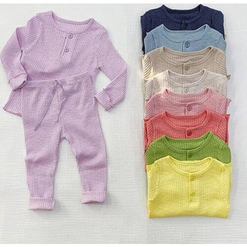 2021 New Girls Boys 2 Pcs Set T Shirt+Long Pants Full sleeve Cotton Spring Fashion Babys Pajama Suits 0-4 years QM773
