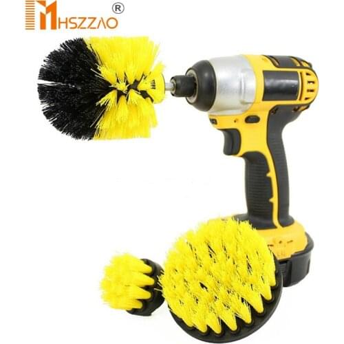 3Pcs Electric Scrubber Brush Drill Brush Kit Plastic Round Cleaning Brush For Carpet Glass 2/3.5/4'' Car Tires Nylon Brushes