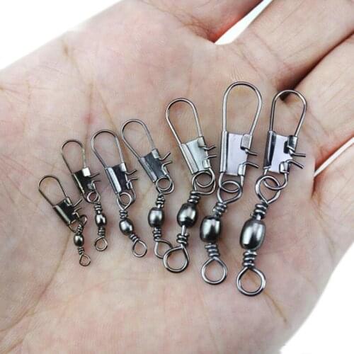 50PCS/bag Swivels Fishing Connector Snap Pin Rolling Fishing Lure Tackles Alloy Fishing Gear Connector Fishing Accessories