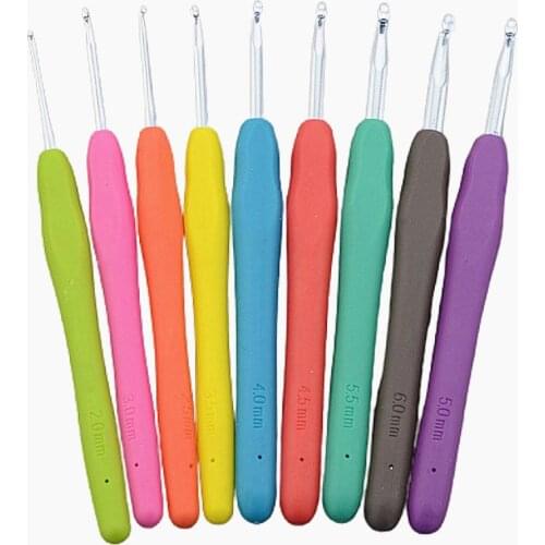 9Pcs/Set Multicolor Plastic Handle Aluminum Crochet Hooks Knitting Needle Set 2mm-6mm Yarn Sweater Weave Craft Tools