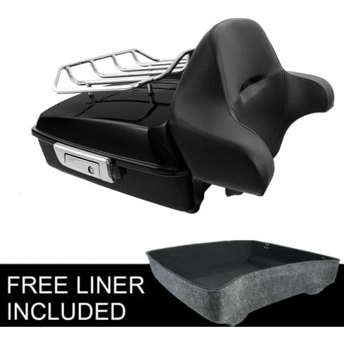 Motorcycle 10.7" Chopped Trunk W/ Latch Luggage Rack + Backrest For Harley Tour Pak Touring CVO Road King Street Glide 2014-2020