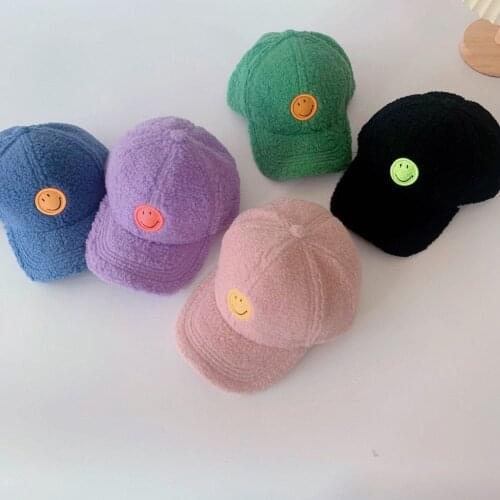 2021 Korean style all-match children lamb hair candy color cap, winter thick and warm baby windproof baseball cap 50-52cm