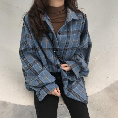 Korean Style Oversized Plaid Shirts Blouse Women Spring Cotton Blouse Long Sleeve Plus Size Blouses 2021 Button Up Shirt Blusas