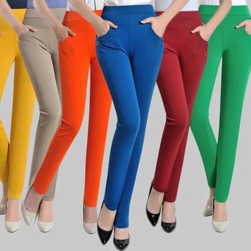 Spring Summer Thin Mom Pants Plus Size Leggings Solid Colors High Waist Trousers Slim Women Casual Straight Ankle-Length Pants