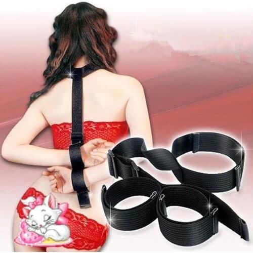 Candiway Adjustable Back Nylon Hand-Cuffs Braces & Neck Cuffs Strap SM Bondage Restraint Couple Flirting Sex Toy For Lovers