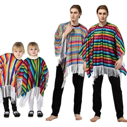 Kid Man boy women Multi-color Rainbow Cloak Halloween Party Carnival Cosplay Mexico Costumes Fancy Striped Cape Dress