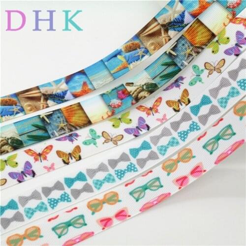 DHK 50yards sea butterfly bow glass Printed Grosgrain Ribbon Accessory hairbow headwear decoration Wholesale DIY OEM S1100