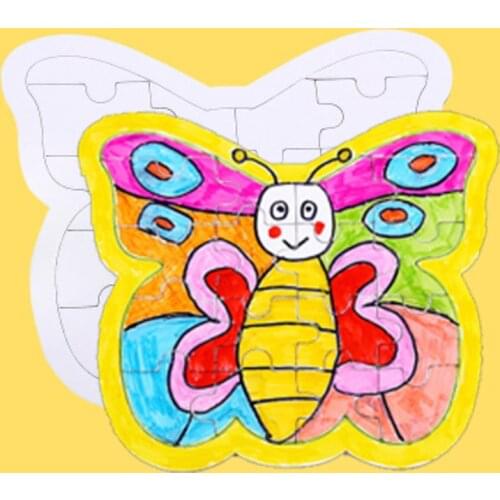 DIY Blank Coloring Puzzle For Children Paper White Mold Board Girl Gift Production Puzzle Painting Butterfly Educational Toy