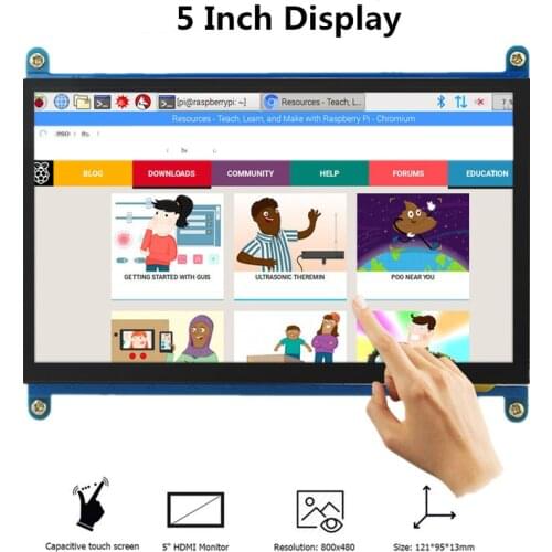 Hottest Selling 5 inch LCD Display Portable Monitor HD 800 x 480 Capacitive Touchscreen Raspberry Pi 4 Displays Touch Screen