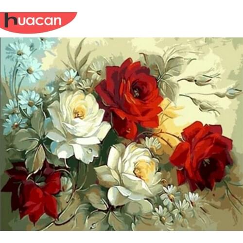 HUACAN Oil Painting By Numbers Rose Flowers Kits Wall Art Pictures By Number For Adults Handpainted DIY Home Decoration