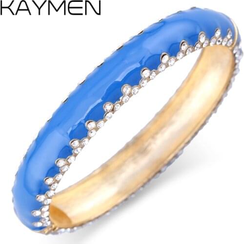 KAYMEN Fashion Expandable Enamel Painted With Rhinestone Cuff Bangle Bracelet for Girls Colourful Statement Bangle 3 Colors 3142