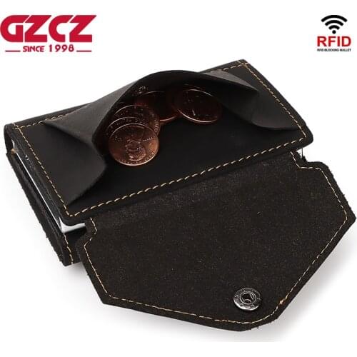 RFID Blocking Credit Card Holder RFID Men Vintage Business ID Card Case Crazy Horse Leather Fashion Male Coin Pocket Walet Mini