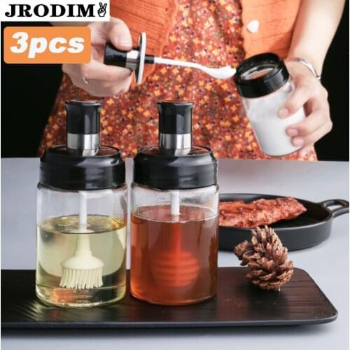Kitchen Tool Spoon and Lid Integrated Seasoning Jar Combination 250ml Glass Spice Jar Bottle Oil Honey Brush Salt Pepper Bottle