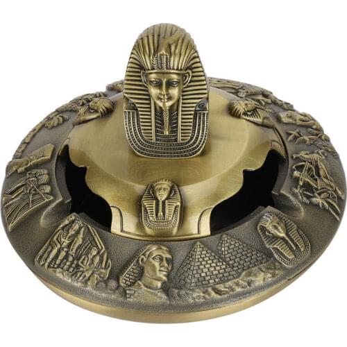 Ashtray Metal Ashtray with Cover Retro Zinc Alloy Crafts Innovative Ornaments Egyptian-Pharaoh-Shape Ash Tray Office Ornament