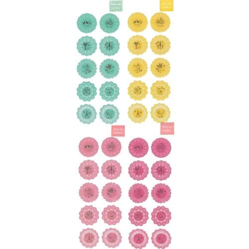 Set of 40 Multi Color "Nature" Round Transparent Lace Decal Waterproof Adhesive Stickers Seal Labels For Envelopes/Boxes Etc