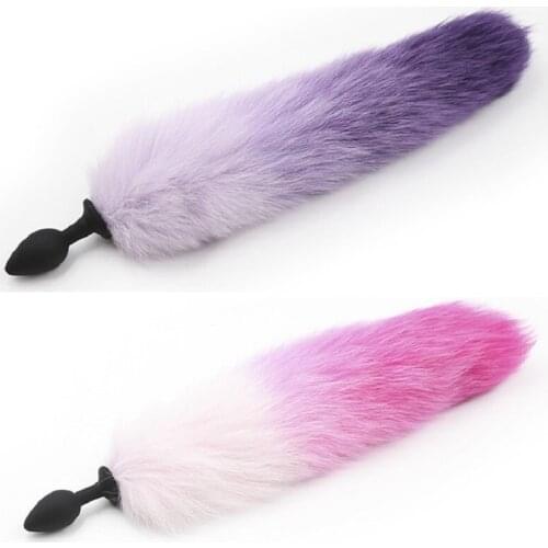 New silicone black Anal Plug beads pink purple fox tail Butt plug Role Play Flirting Fetish erotic sex Toy for Women