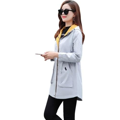 Early autumn coat womens autumn 2020 spring autumn new wave casual fashion medium long ladies hooded windbreaker coat spring