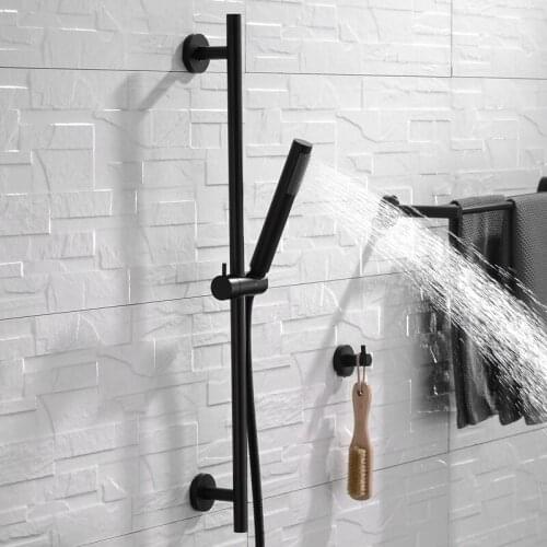 Solid Brass Black Hand Shower Head with Adjustable Slide Bar Hand Held Shower with Hose Shower Riser Slide Rail Bar High Quality