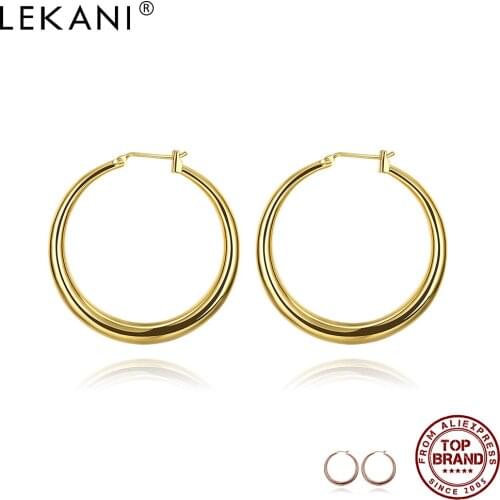 LEKANI Round Big Hoop Earrings For Women Gold Color Europe And America Minimalist Earring Anniversary Female Fashion Jewelry