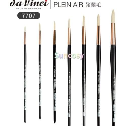 Da Vinci Hog Bristle Series 7707 Plein Air Oil Painting Brush, Round Short-Length with Black Lacquered Handle and Copper Ferrule