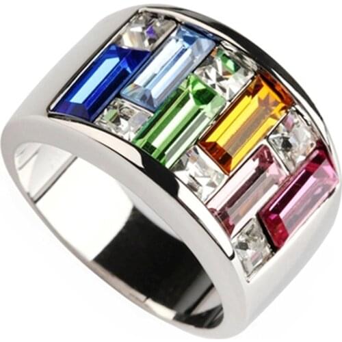 SHUNXUNZE Engagement wedding rings for women best sell Blue Green Pink Red Orange Cubic Zirconia Rhodium Plated R405 size 6 - 13