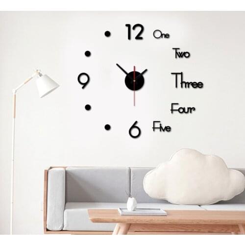 Modern DIY Large Wall Clock Mirror Surface Sticker Big Number Watch Decor 3D Large Number Wall Clock Mirror Sticker Living Room