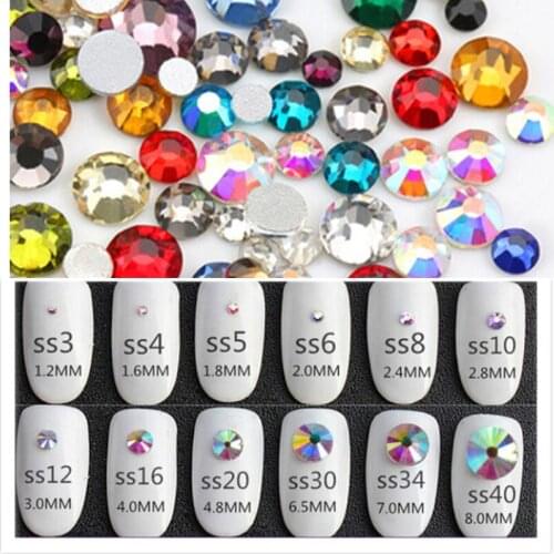 Ss3-ss8 144pc Various Colors 3D Non HotFix FlatBack Rhinestone Crystal Nail Body Art Face Gem Festival Costume Craft Decoration