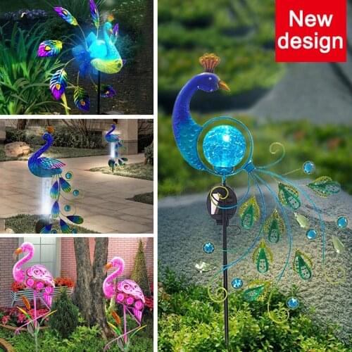 Peacock Solar Light with Rain Gauge Lawn Lamp Vintage Solar Powered Peacock Shape Greensward Lamp for Decoration