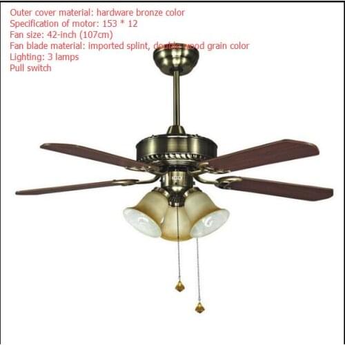LED ceiling fans lamp brown color wood 3 light 4pcs of Blades 110-220V 42 Inch/108cm Pull switch