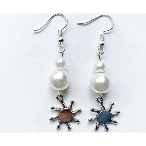 Tibetan Silver Sun Pendant Earrings Simulated Pearl Charms Hook Earrings Women Girls Cute Spiritual Jewelry