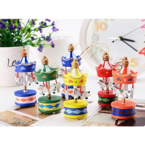 Home Decoration Wooden Carousel Horse Orament Merry-Go-Round Christmas Room Decoration Kids Gift