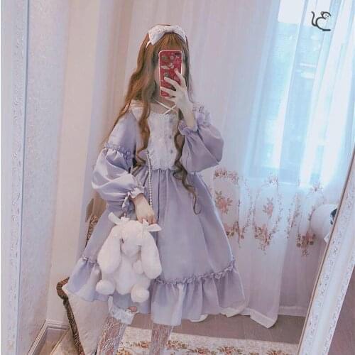 Vintage Classic Lolita Patchwork Ball Gown Dresses Long Sleeve Black Grey Japanese Preppy Style School Student Clothes Fairy