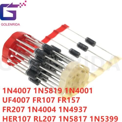 100PCS 1N4007 1N5819 1N4001 UF4007 FR107 FR157 FR207 1N4004 1N4937 HER107 RL207 1N5817 1N5399 DO-41 Rectifier Diode
