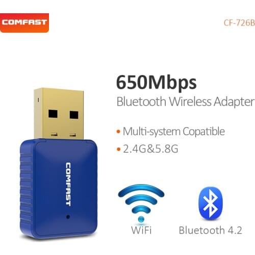 Comfast High Speed Wireless Network Card 650Mbps Dual Band 2.4G&5G Wifi Adapter 802.11ac USB Bluetooth 4.2 Antenna CF-726B