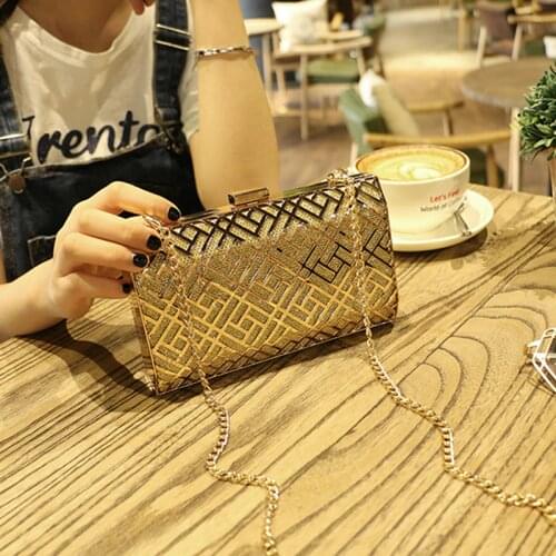 Women Handbag Shoulder Bag Gold Acrylic Box Ladies Geometric Evening Bag Clutch Bags Elegent Chain for Wedding/dating/party