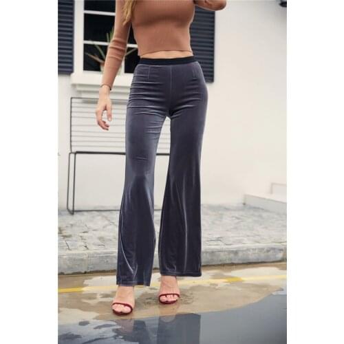 Autumn new street fashion elastic elastic waist solid color casual pants women self-cultivation wild velvet wide-leg pants women